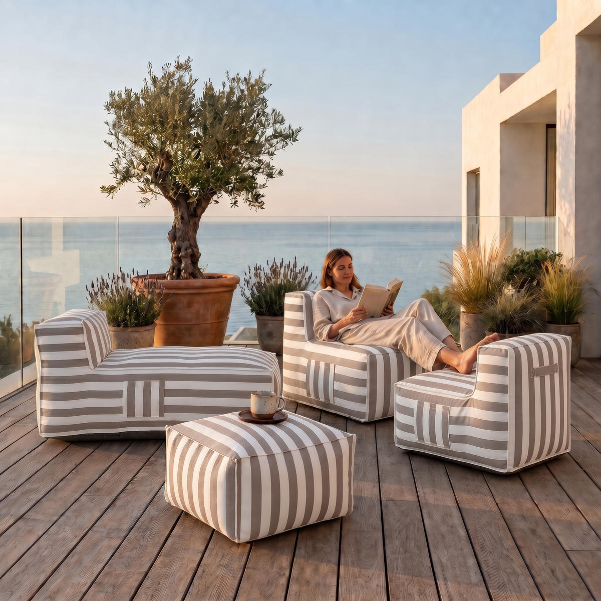 GARTENLOUNGE-SET SOFT SET 3 Beige - Beige, Textil - Muffo