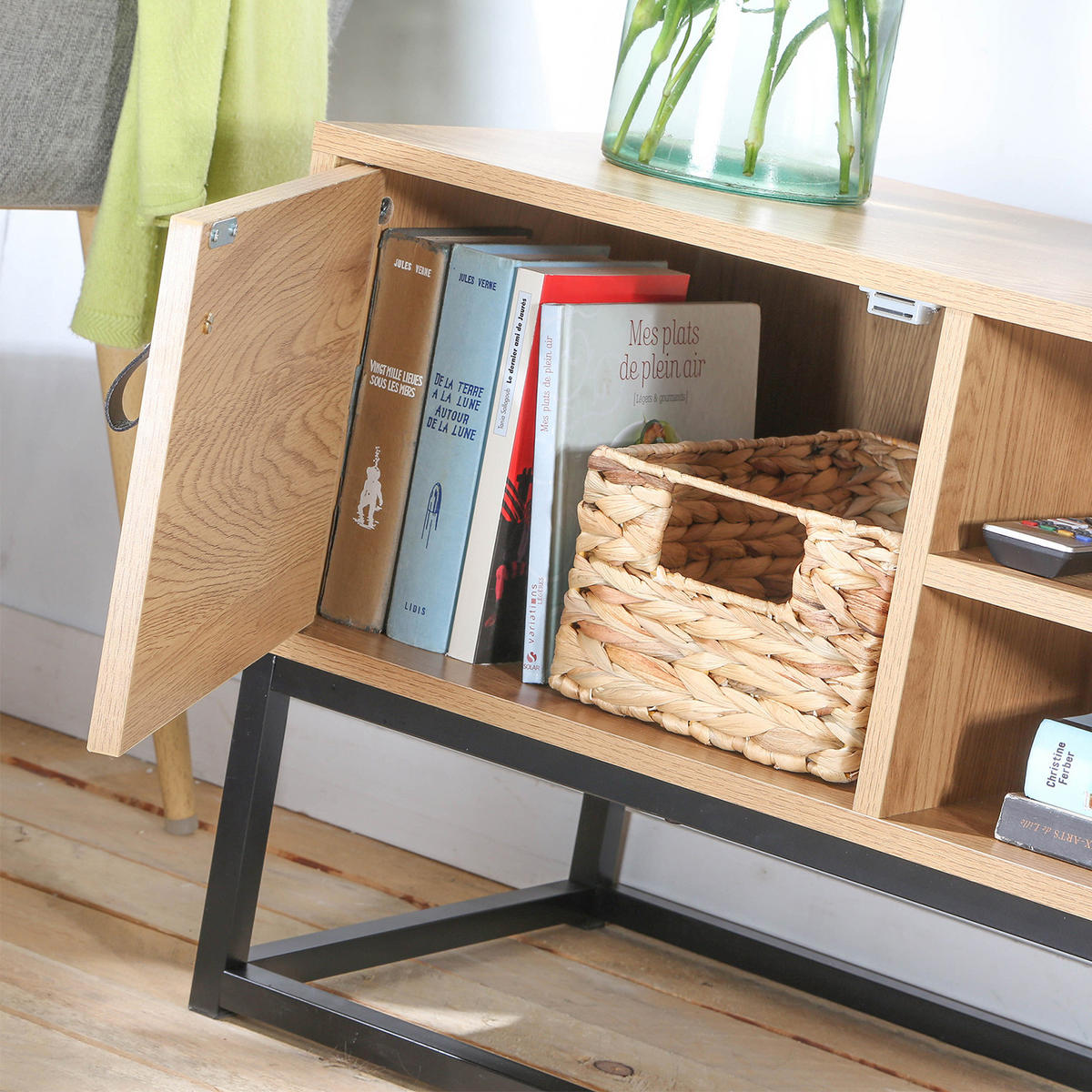 TV-MÖBEL Eiche Dekor 2 Türen und zentrale Ablage - L120 cm - Nussbaumfarben, Holzwerkstoff (122/48/122cm) - Calicosy