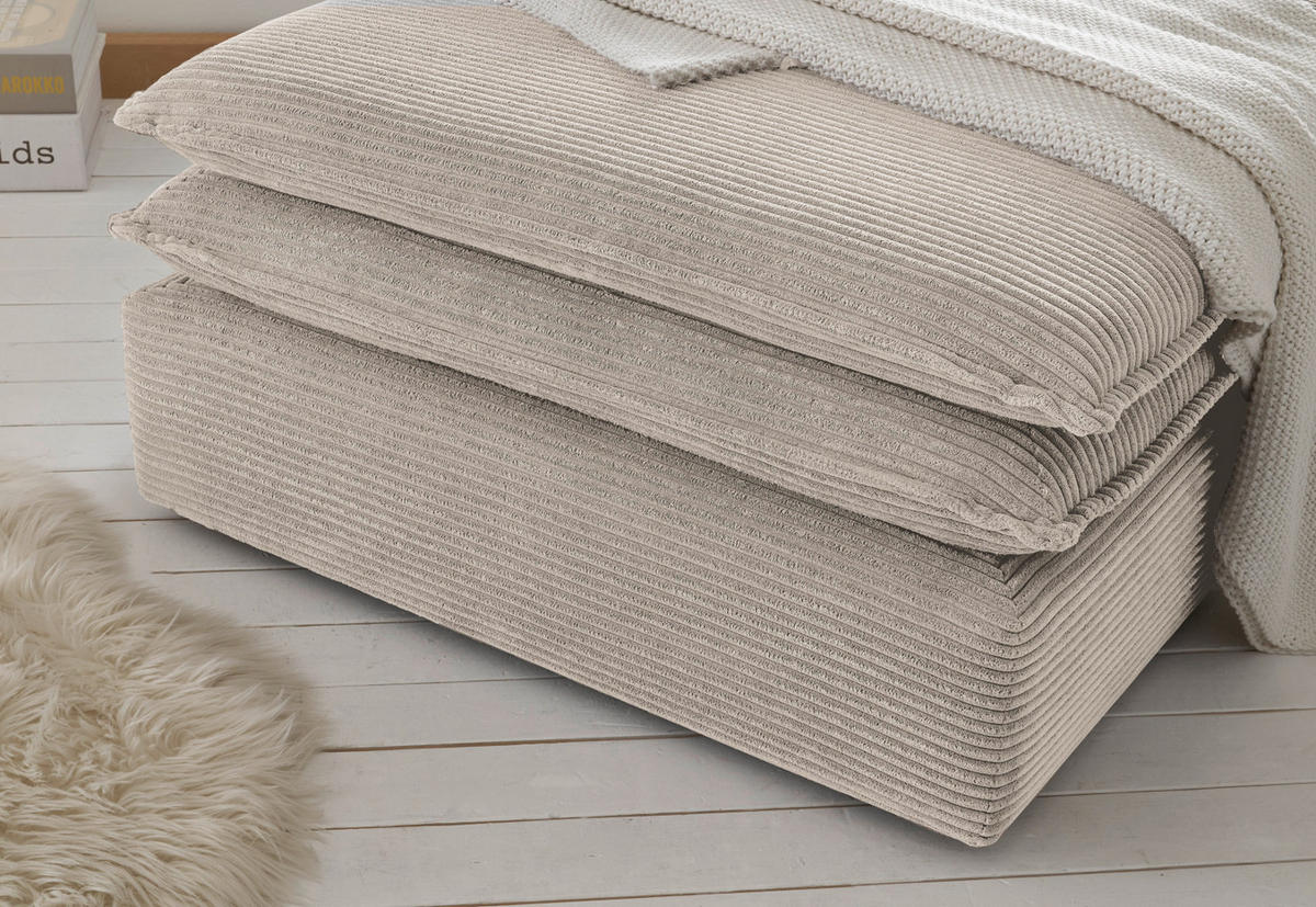 SOFA-SET beige Cord, Couch 3-Sitzer mit Bettfunktion inklusive Hocker - Beige, Holz/Textil (244/83/176cm) - Furn.Design