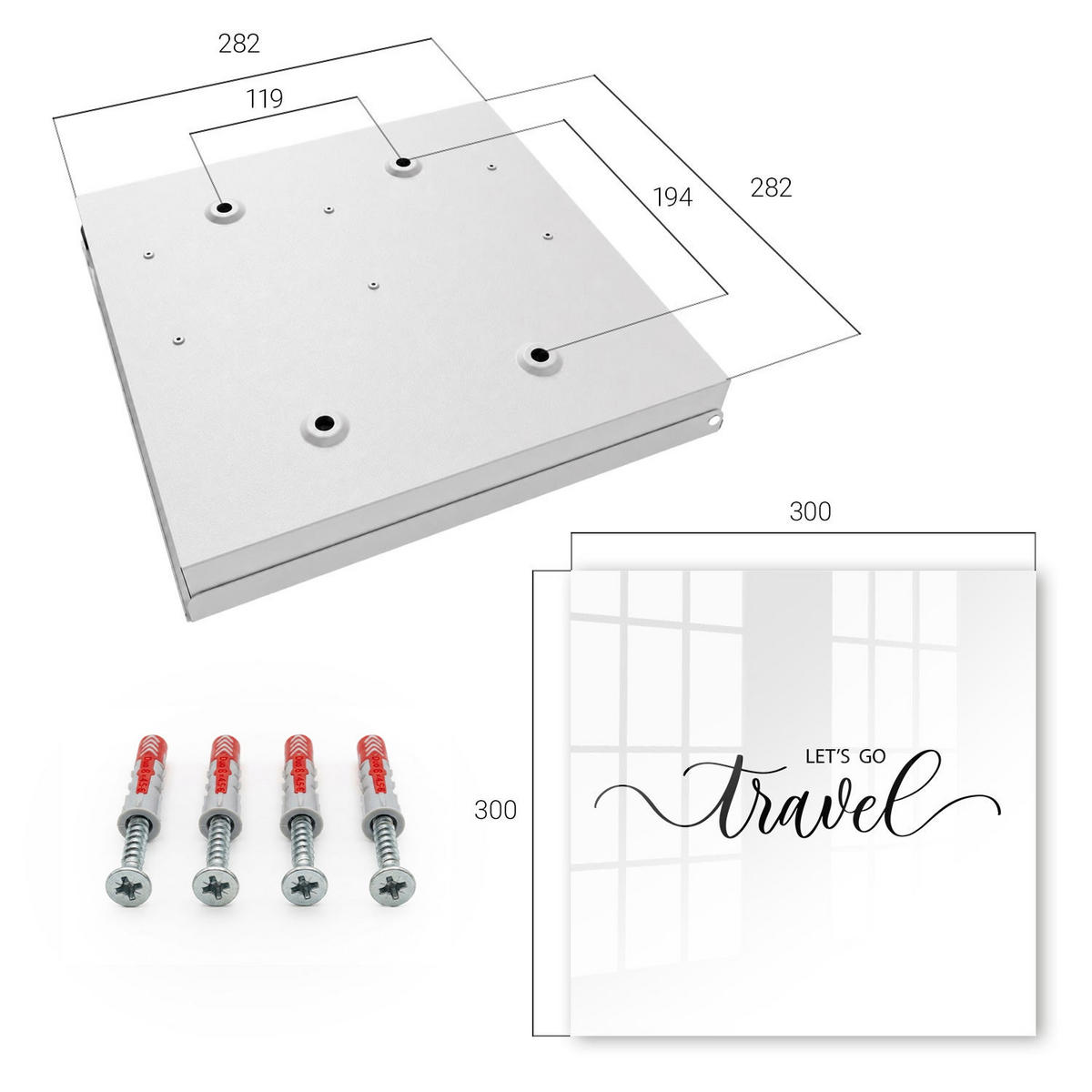 SCHLÜSSELBOX Weiß 30x30 cm – Türöffnung nach rechts - Traumreise - Multicolor, Metall (30/30/5cm) - TULUP