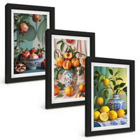 BILDER SET 3er Set - 20x30 cm Schwarzer Rahmen - Granatäpfel, Pfirsiche, Zitronen - Schwarz, Kunststoff (20/30cm) - TULUP