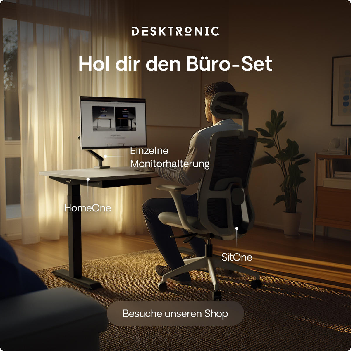 SCHREIBTISCH Elektrisch Höhenverstellbarer HomeOne 140x70cm Schwarz/Weiß mit Memory-Funktion, Anti-Kollisions Technologie - Schwarz/Weiß, Holzwerkstoff (70/140/72cm) - Desktronic