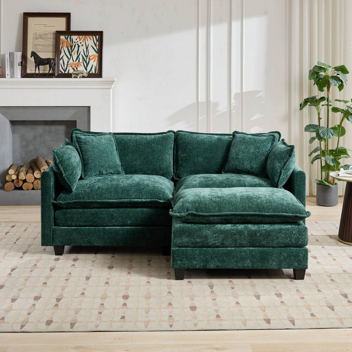 SOFA modular Chenille Green - Grün, Holz (75/84/195cm) - Meubliv
