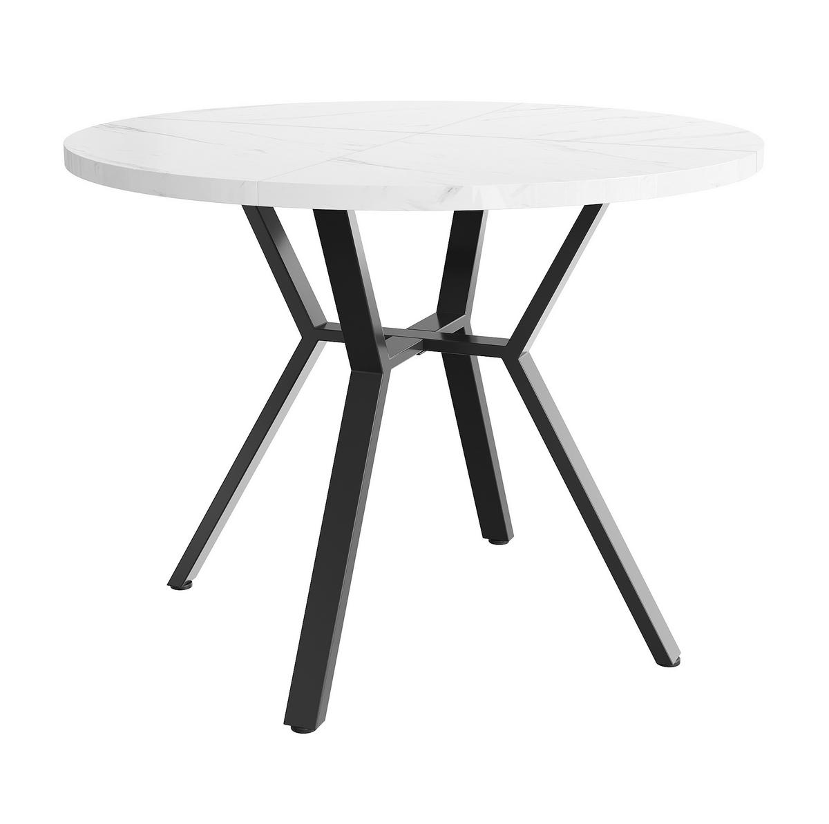 ESSTISCH 100x100x75 cm in Schwarz aus MDF mit Weiß-Marmoroptik auf X-förmigem Stahlgestell - Schwarz, Holzwerkstoff (100/100/75cm) - Modfu