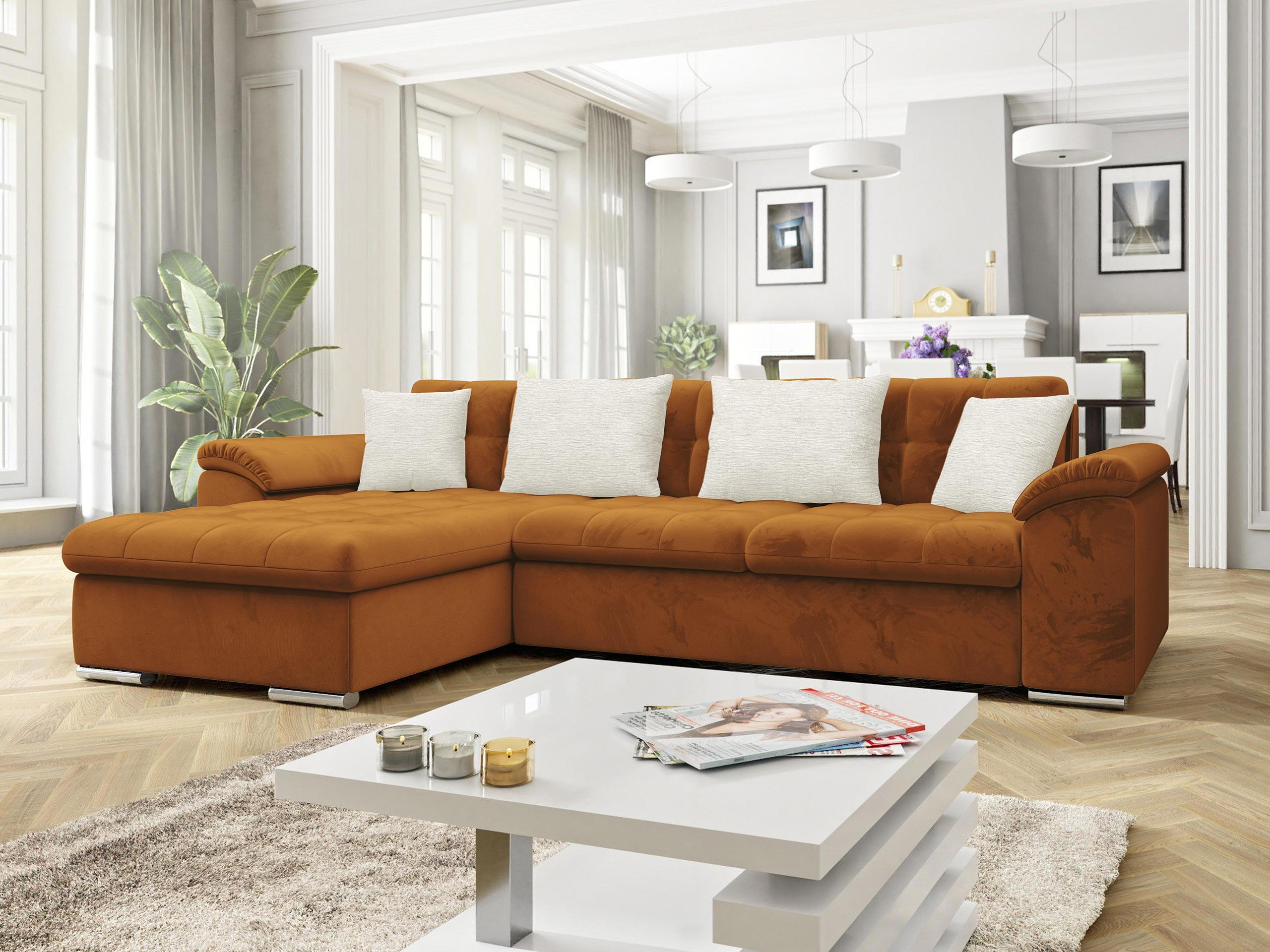 ECKSOFA Diana Premium, Seite: Links - Beige/Bronzefarben, Holz/Textil (280/160cm) - MIRJAN24