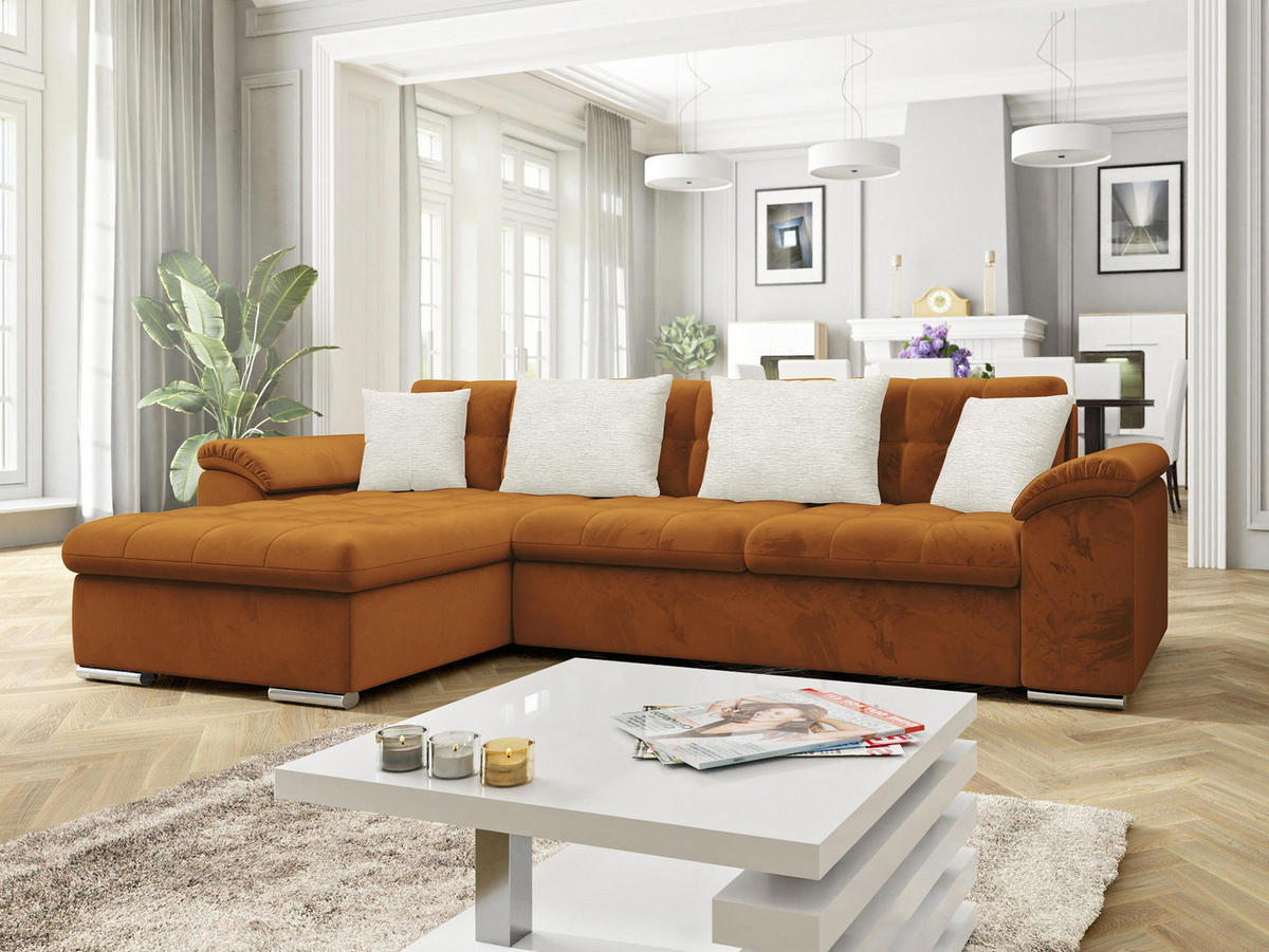 ECKSOFA Diana Premium, Seite: Links - Beige/Bronzefarben, Holz/Textil (280/160cm) - MIRJAN24