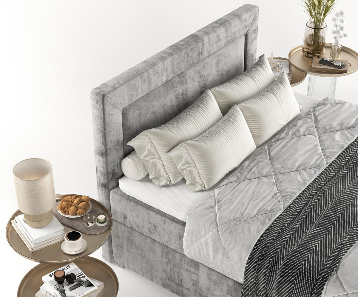 BOXBETT Lontano 120/200 cm Grau im Lotta Stoff - Chromfarben/Grau, Holz/Holzwerkstoff (120/200cm) - AltaBeds