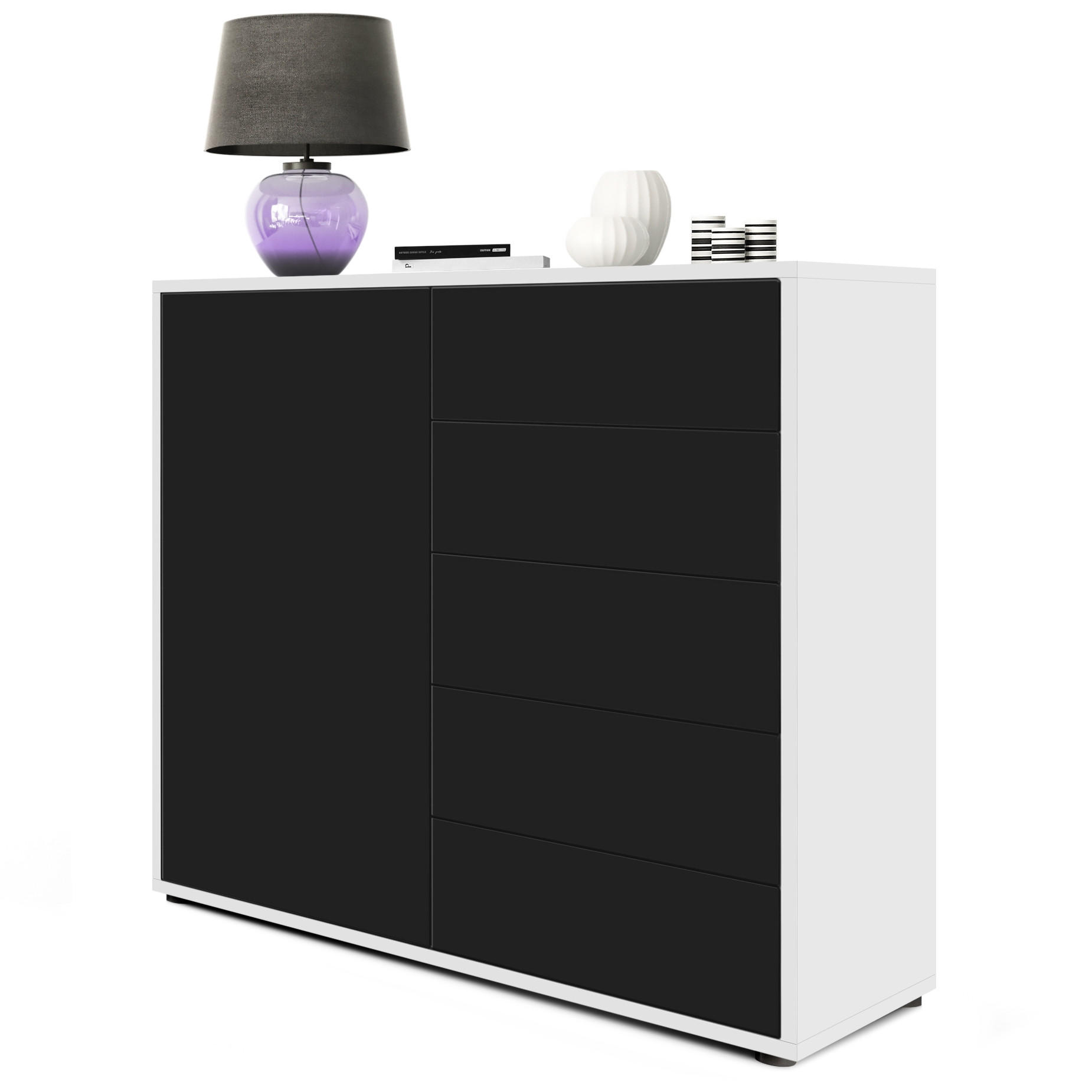 KOMMODE Ben Front in Schwarz matt - Schwarz, Holzwerkstoff (79/74/36cm) - Vladon