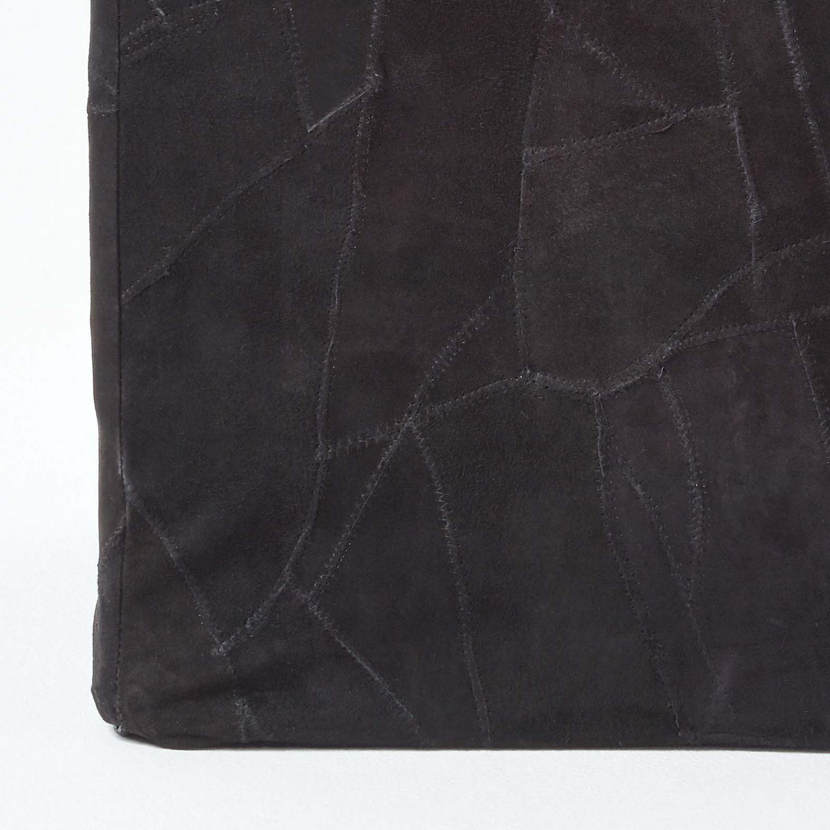 PATCHWORK-HOCKER Leder schwarz, Sitzwürfel 36/36/38 cm - Schwarz, Leder (36/38/36cm) - Homescapes