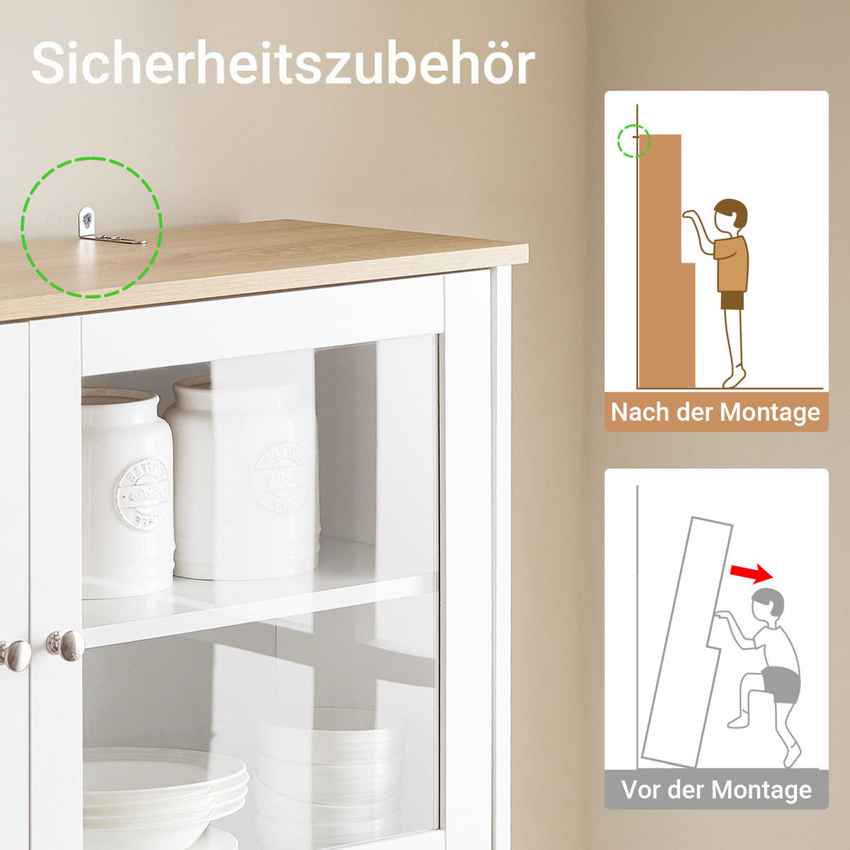 KÜCHENSCHRANK Weiß - Weiß, Glas/Holzwerkstoff (92/180/40cm) - SoBuy