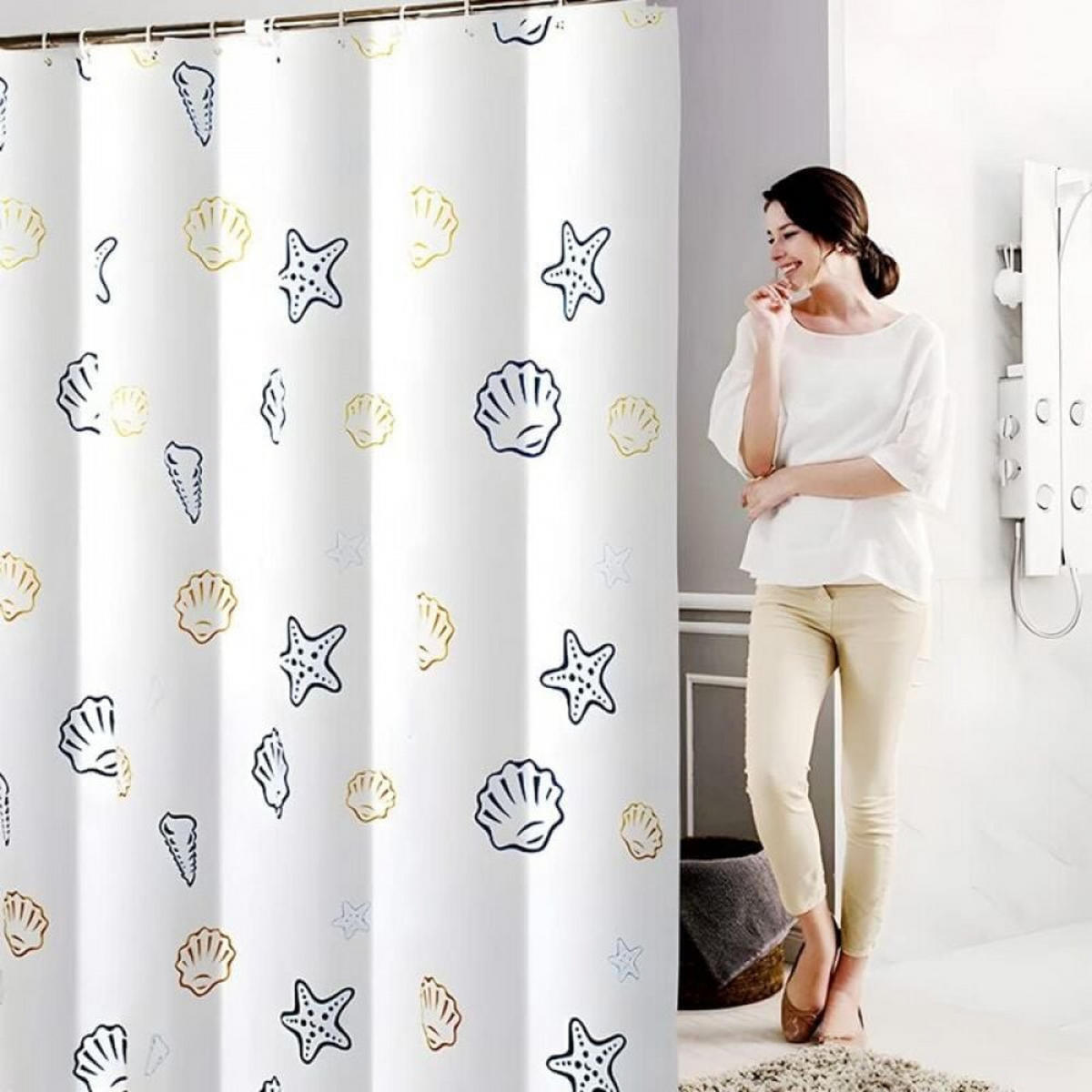 DUSCHVORHANG Ozean Muster Polyester wasserdicht schimmelresistent mit Ringen Badezimmer - Weiß, Textil (180/80cm) - MCBOSON
