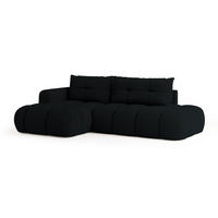 ECKSOFA FLUMA L-S Schwarz Boucle-Stoff mit Schlaffunktion - Schwarz, Holz (279/158cm) - MASSENO