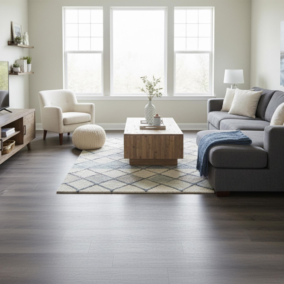 GOLVBELÄGGNING mörkgrå trälook självhäftande PVC 5 m² - Antracit, Sten/Plast (1.8/91/15cm) - Relaxdays