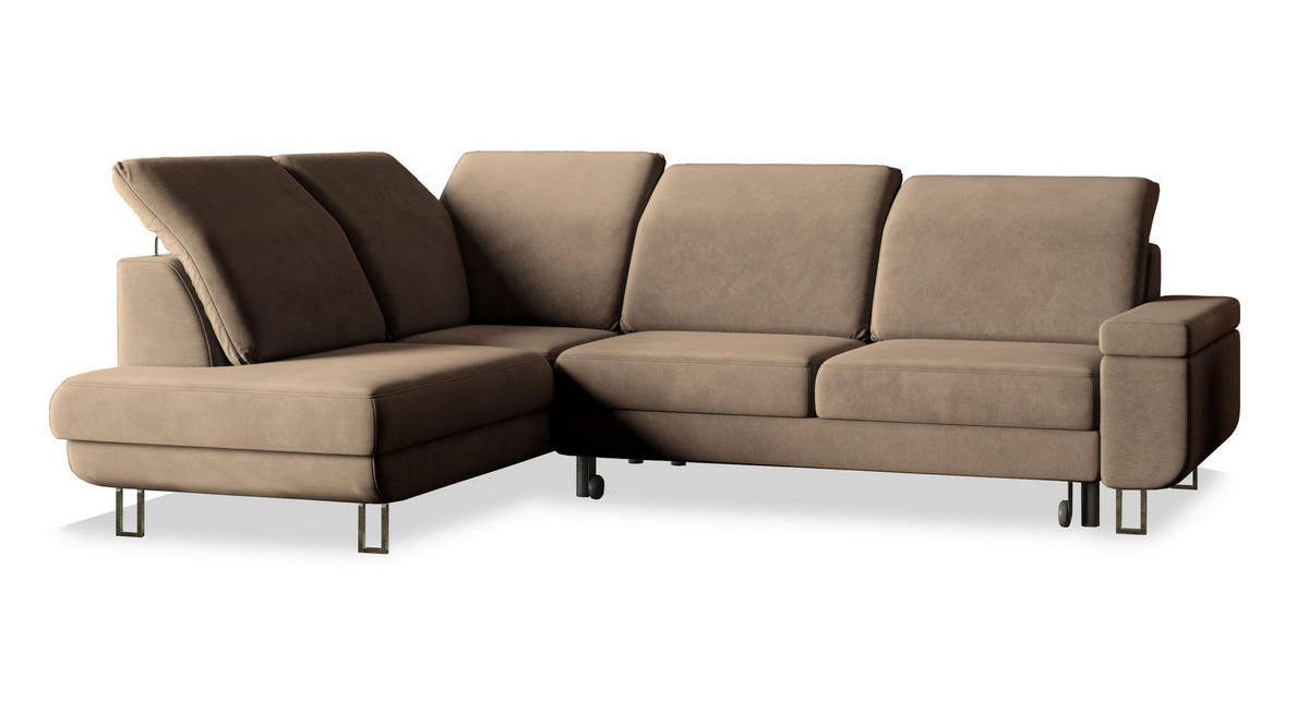 ECKSOFA LERMA R-S Beige Velours-Stoff mit Schlaffunktion - Beige, Holz (253/190cm) - MASSENO