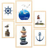 POSTER Set Mit 6 Meereskomposition A3 & A4 Rahmen Aus Hellem Holz - Beige, Papier (29/3cm) - Nacnic