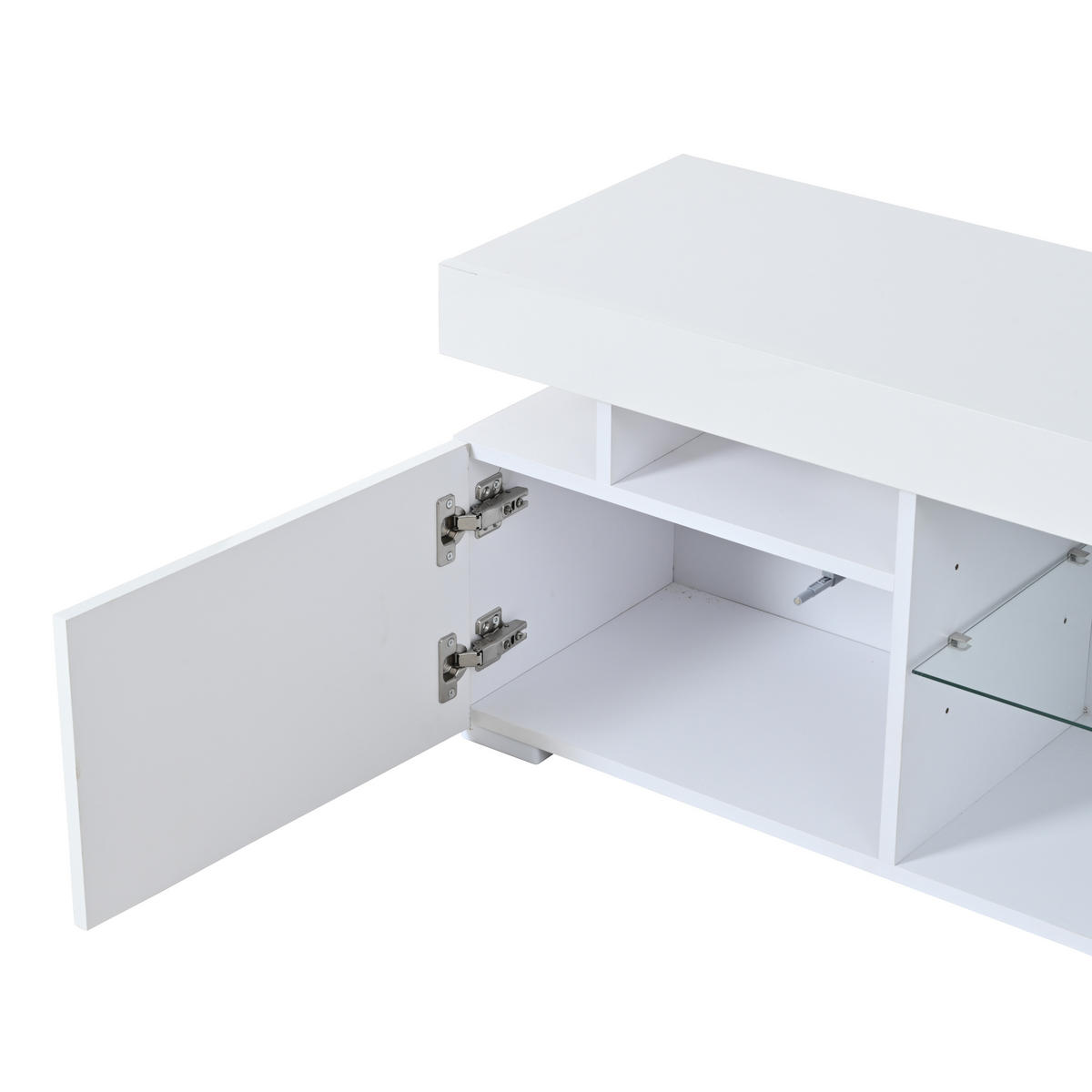LOWBOARD in Weiß Hochglanz-TV-Schrank mit verstellbaren Einlegeböden für Fernseher bis ca. 80 Zoll, B180/T35/H45 cm - Weiß, Glas/Holzwerkstoff (180/45/35cm) - STILVORA