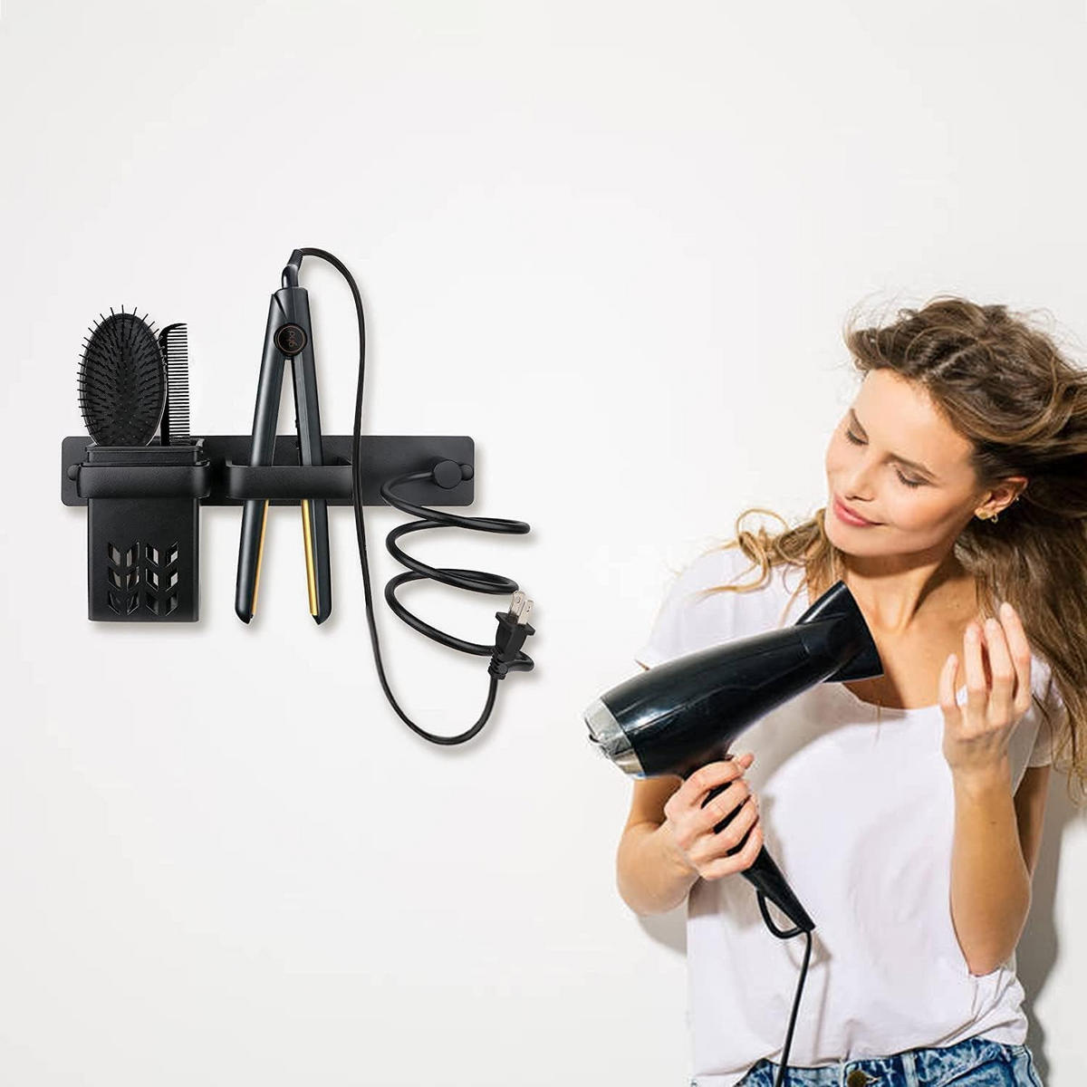 HAARTROCKNERHALTER – Schwarz – Einzelhalterung - Schwarz, Metall (31.5/13/11.5cm)