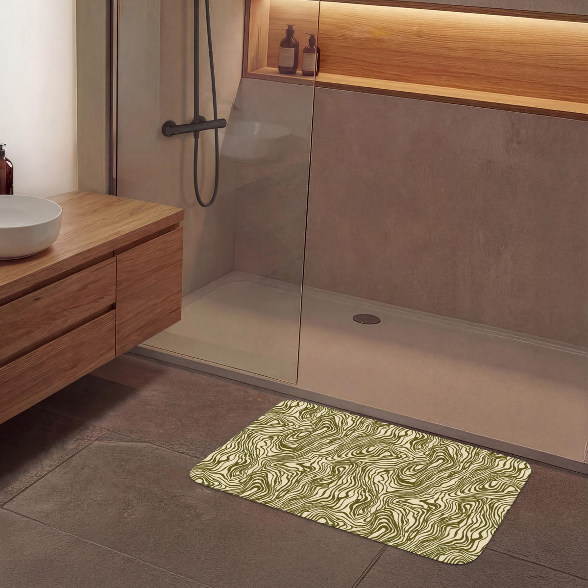 KOUPELNOVÁ PŘEDLOŽKA Abstraktní - Mramor - Zelený 90x60 cm - tmavě zelená, textil/plast (90/60cm)