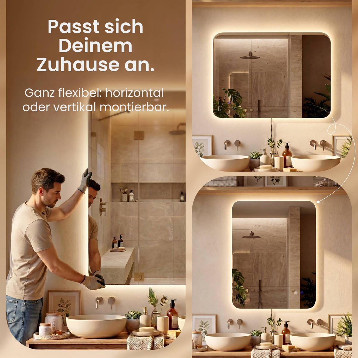 BADEZIMMERSPIEGEL eckig 70/3/90 cm Glas Klarglas - Klar, Glas (70/90/3cm) - CLP