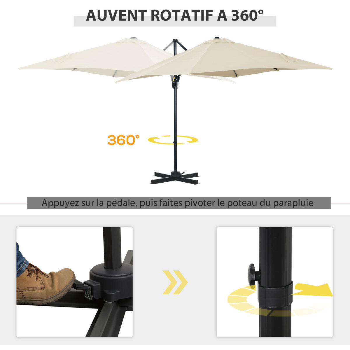 AMPELSCHIRM DE-11437 neigbar, 360° drehbar, 2,5 x 2,5 m Creme - Creme, Metall (245/245cm) - ComfortXL