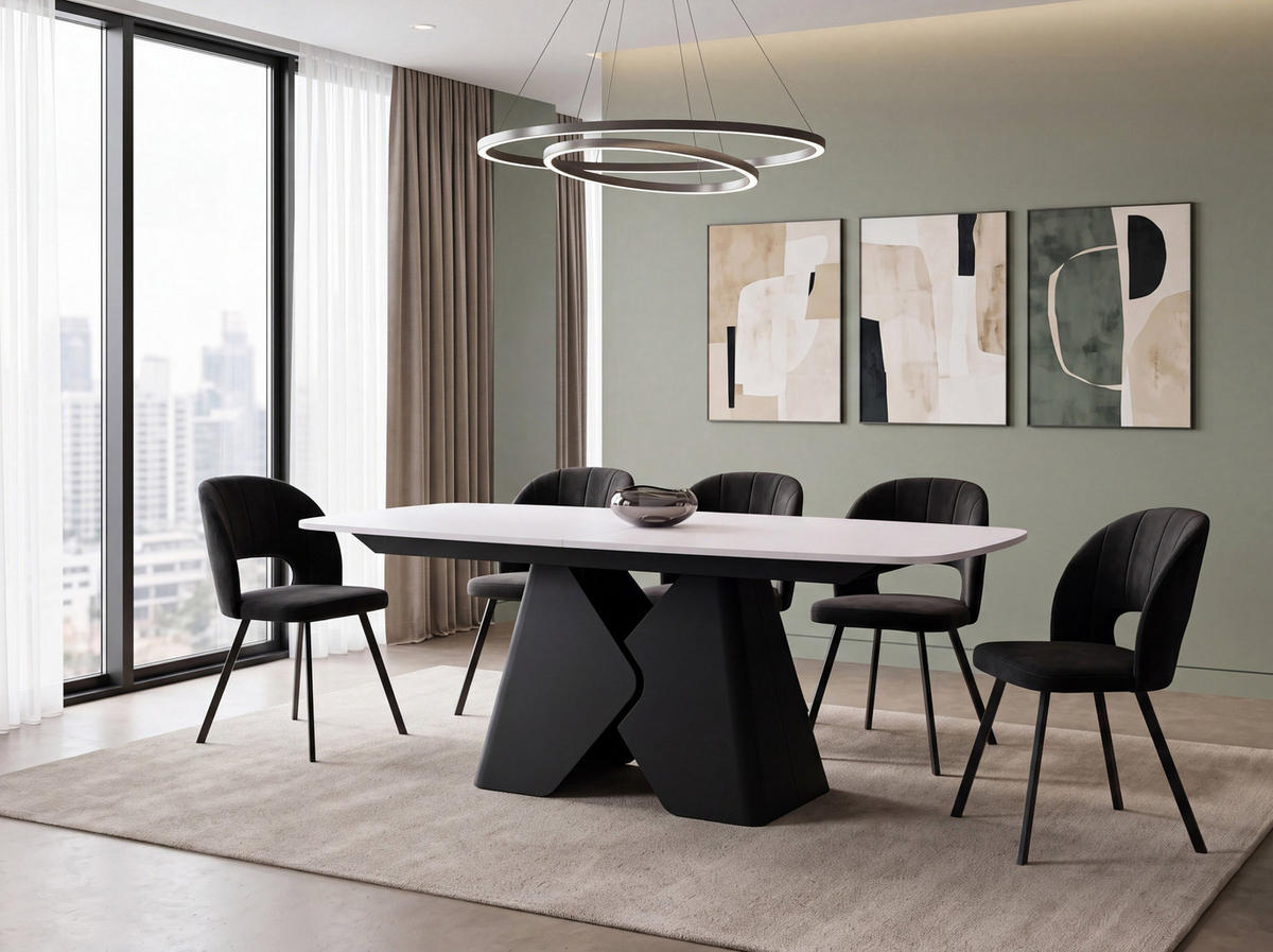 ESSTISCH Vanta rechteckig ausziehbar verlängerbar mit Schwarzem Metallgestell, Weiß 180-270/90/76 cm - Schwarz/Weiß, Holzwerkstoff/Metall (90/270/76cm) - WFL GROUP