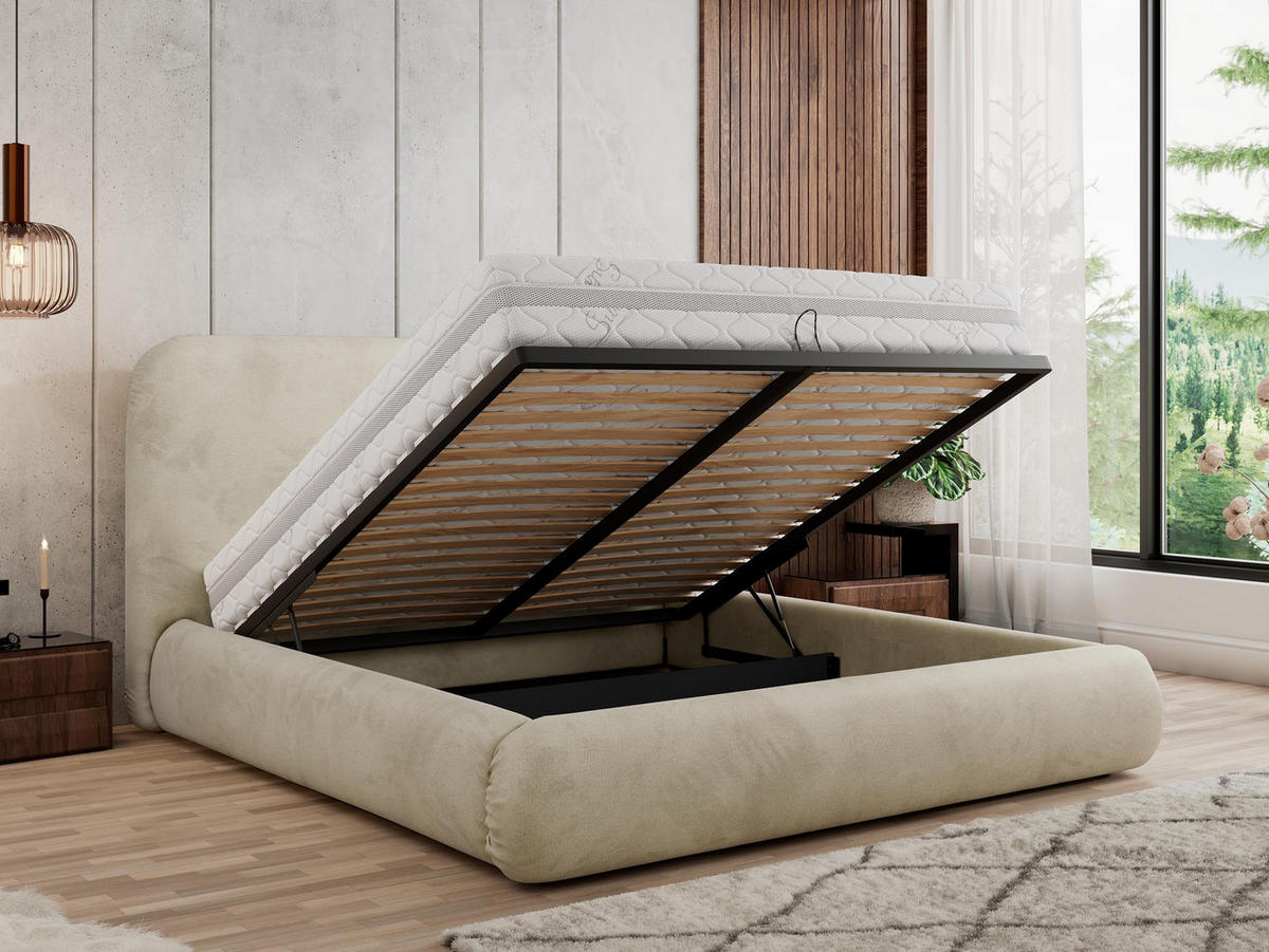 POLSTERBETT BENEA CLASSIC 160/200 - Beige Velvet - Multipocket-Matratze - Beige, Textil (160/200cm) - MKS