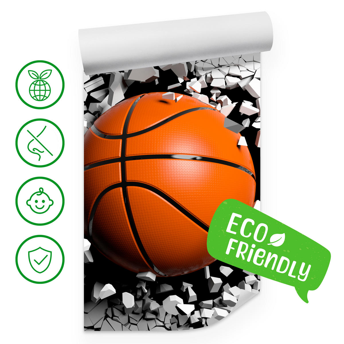 FOTOTAPETE für Jugendzimmer Basketball Wandbruch Sport 200x140 - Schwarz/Orange, Papier (200/140cm) - Muralo