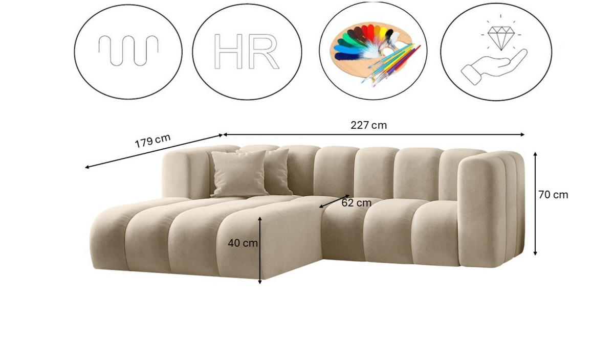 ECKSOFA L-from, Sofa Grand modular stoff Salvador Hellgrau Links - Sandfarben, Holz (179/227cm) - Kaiser Möbel