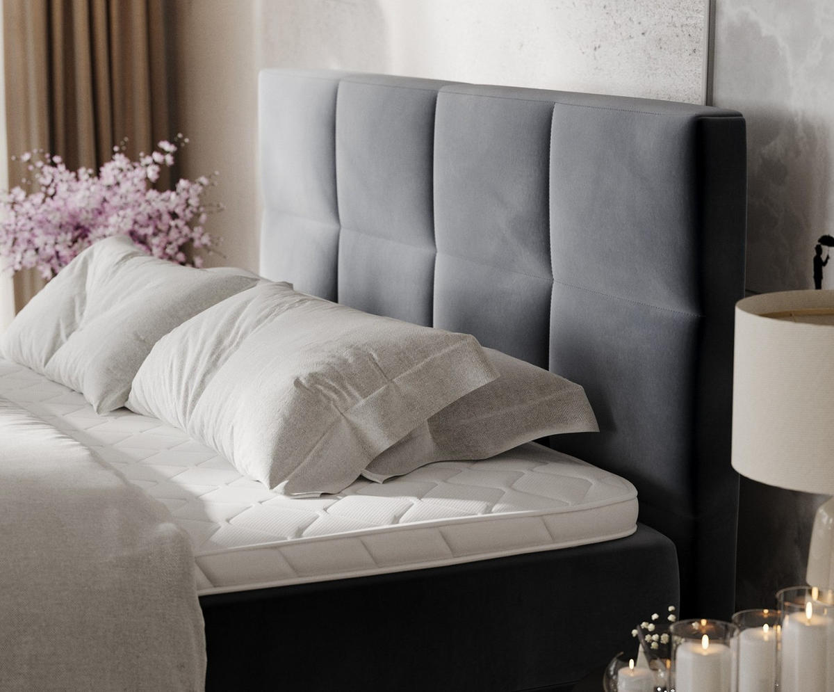 BOXBETT Velto 140/200 cm Dunkelgrau im Kronos Stoff - Dunkelgrau/Schwarz, Holz/Holzwerkstoff (140/200cm) - AltaBeds