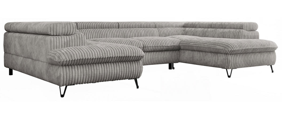 WOHNLANDSCHAFT PETER U Cord Grau - Schwarz/Grau, Textil/Metall (346/76/208cm) - MKS