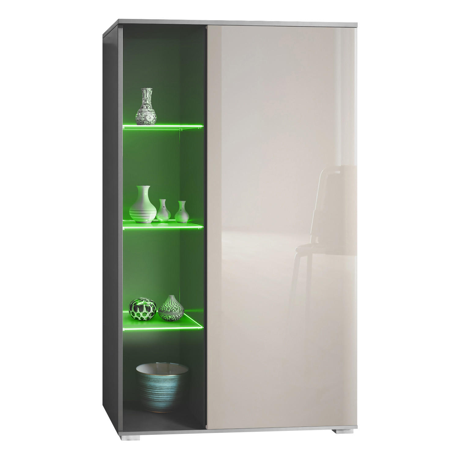 VITRINE Davos Sandgrau Hochglanz - Sandfarben, Holzwerkstoff (71.5/134/35cm) - Vladon