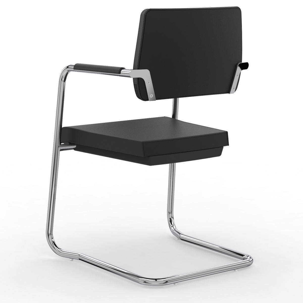 BESUCHERSTUHL V1207 Echtleder Schwarz - ergonomisch, 150 kg belastbar - Schwarz, Leder/Kunststoff (55/86/55cm) - Versee