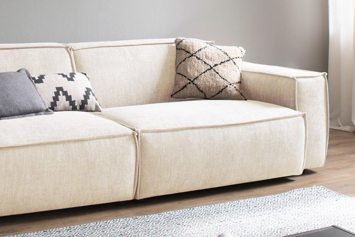 SITZGRUPPE SAMU Beige Webstoff - Beige/Schwarz, Kunststoff/Textil (256/72/106cm) - KAWOLA