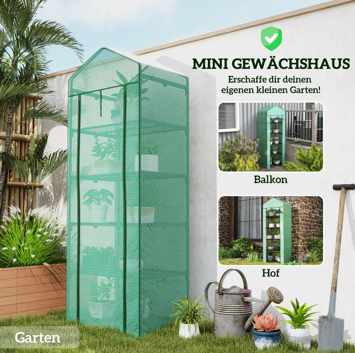 GEWÄCHSHAUS 69/193/49 cm Grün aus Kunststoff mit 5 Ebenen - Grün, Kunststoff (49/193/69cm) - OKMYHOME