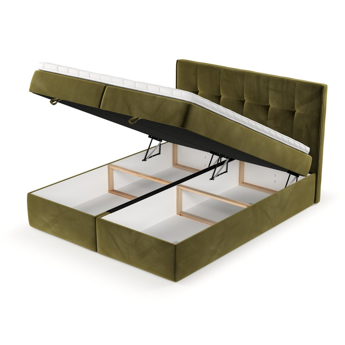 BOXBETT Tivra 200/200 cm Olivgrün im Kronos Stoff - Schwarz/Olivgrün, Holz/Holzwerkstoff (200/200cm) - AltaBeds