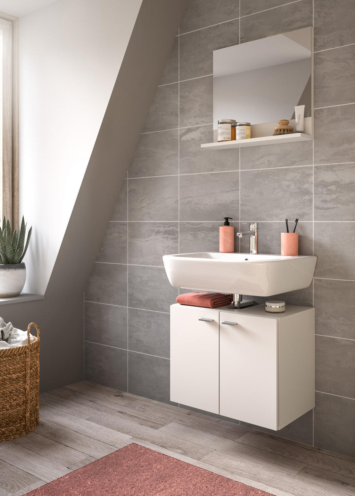 BADMÖBEL-SET weiß 2-teilig 57 cm, Kombination hängend oder stehend - Weiß, Glas/Holzwerkstoff (57/186/33cm) - Inn.Furn