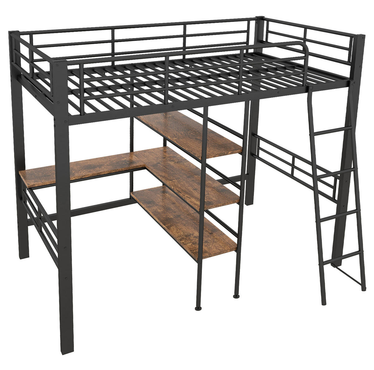 HOCHBETT 90/200 cm aus Metall mit Schreibtisch und Regalen Schwarz - Schwarz, Metall (90/200cm) - Modenvie