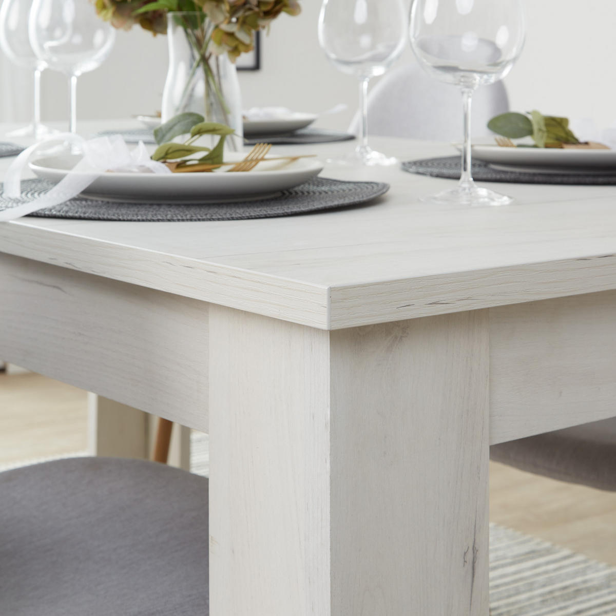 TISCHGRUPPE ausziehbar weiß 160-200/90 cm mit 4 Stühlen - Weiß/Grau, Holz/Textil (160/88/90cm) - Homestyle4u