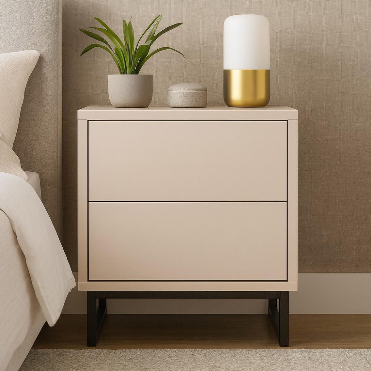 NACHTTISCH Giana mit 2 Schubladen, 43 cm, Beige Sand - Sandfarben/Beige, Holzwerkstoff (43/48.5/34cm) - Beautysofa