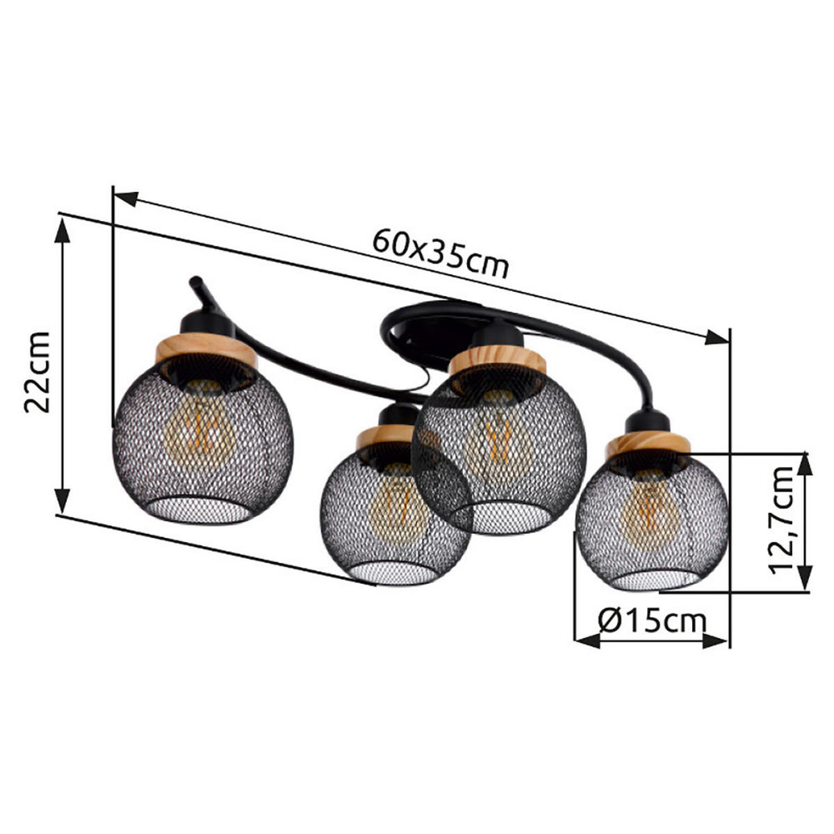 LED DECKENLEUCHTE Metall Schwarz Gitteroptik - Schwarz, Holz (60/35/22cm) - Globo Lighting