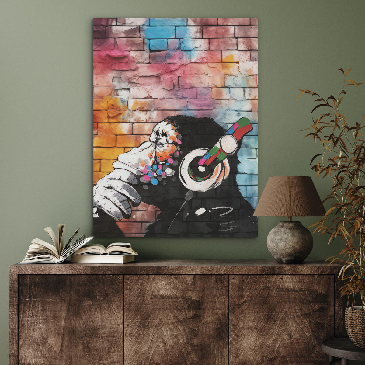 AKUSTIKPANEEL Affe - Graffiti - Musik 60x80 cm - Multicolor, Textil (60/0.9/80cm) - MuchoWow