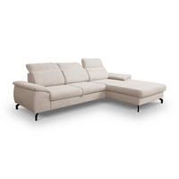 ECKSOFA MALIBU mit Schlaffunktion und Bettkasten, Farbe: Beige, Velourstoff, Ottomane Rechts - Beige, Textil (276/184cm) - VENASI MÖBEL