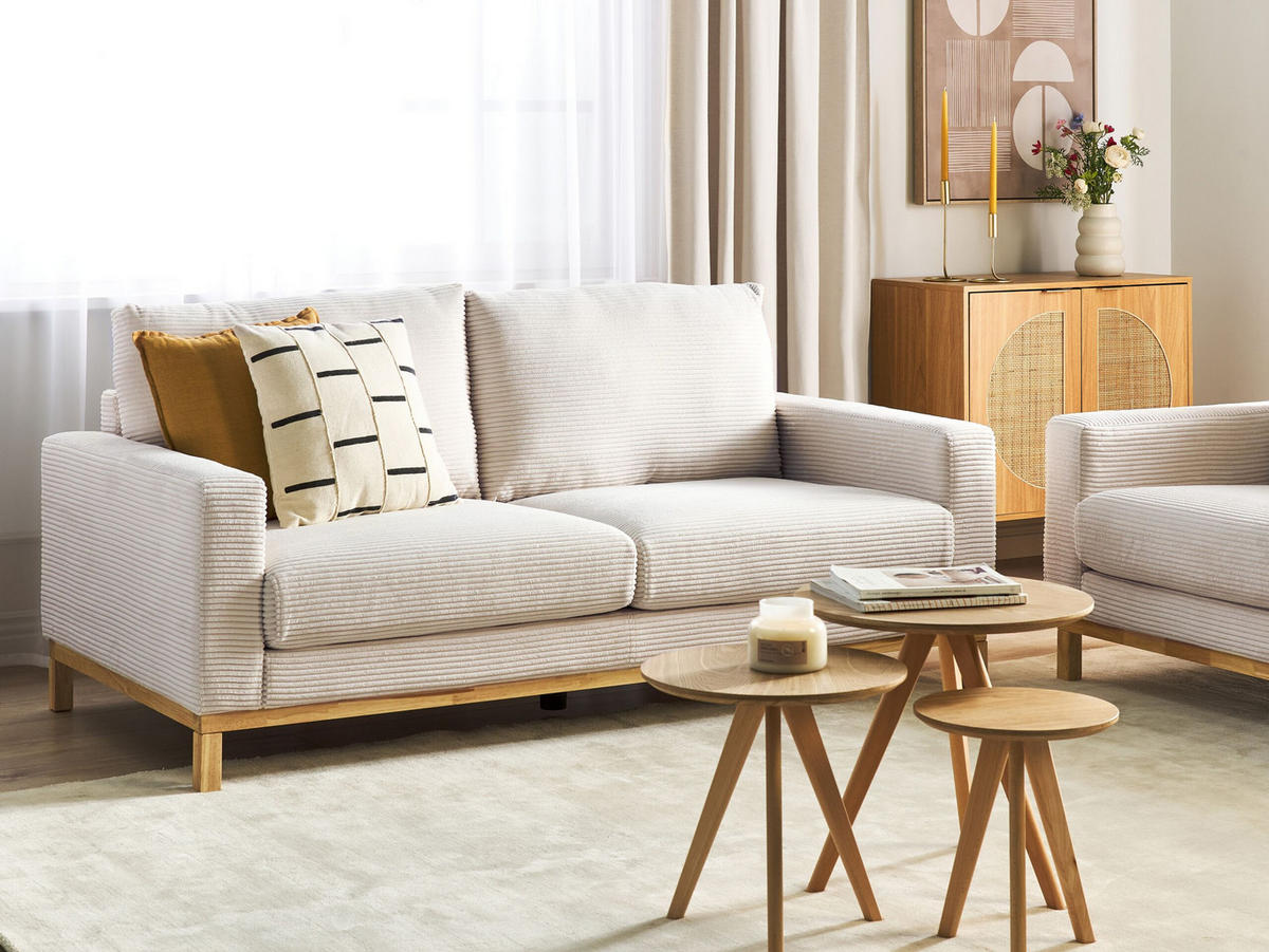 2-SITZER-SOFA Cord hellbeige/hellbraun Siggard - Hellbraun/Beige, Textil (184/84/92cm) - Beliani