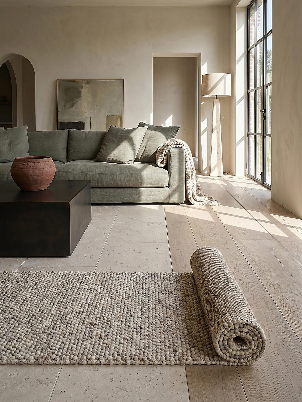WOLLTEPPICH handgewebt MEDWAY, einfarbig, Beige, 60 x 230 cm - Beige, Textil (60/230cm) - KADIMA DESIGN