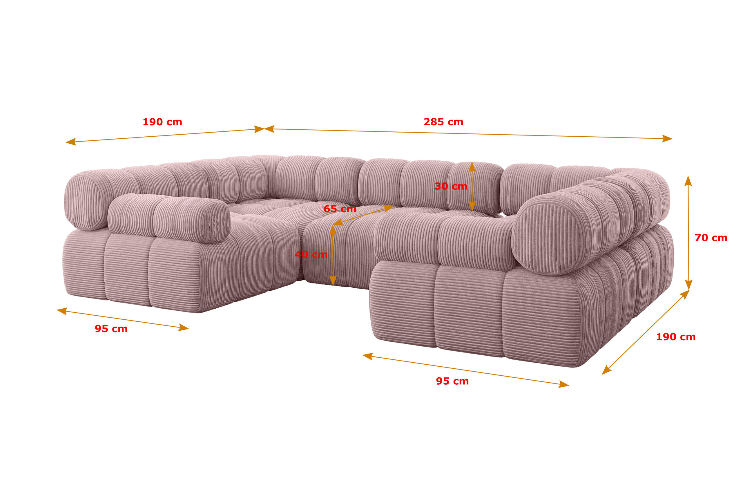 Altdecor Wohnlandschaft Rosa 285x70x190 cm