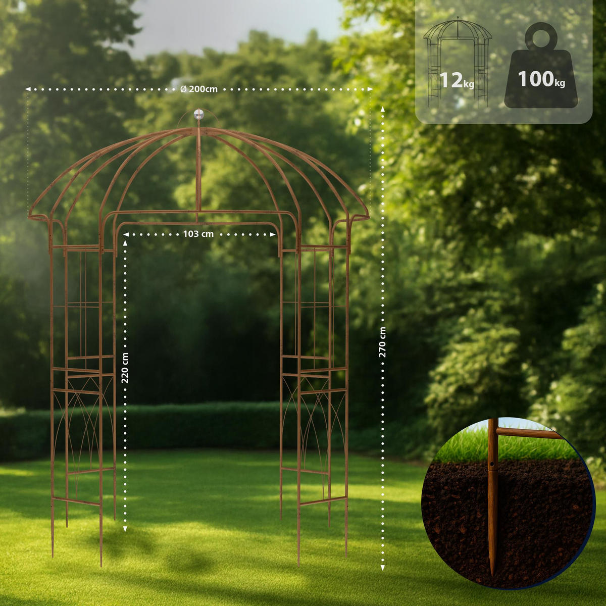 PAVILLON 200/200/270 cm Metall Braun - Braun, Metall (200/270/200cm) - CLP