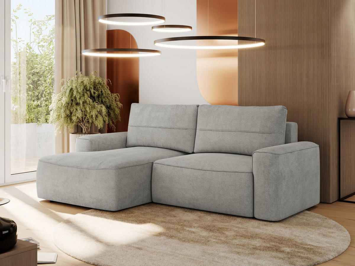 ECKSOFA BELLUNO L Hellgrau Strukture - Links - Hellgrau/Schwarz, Textil (144/233cm) - MKS