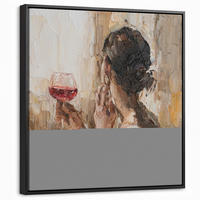 LEINWAND Bilder mit Rahmen - Ölgemälde - Frau - Wein - 50x50 - Hellbraun, Textil (50/50cm) - MuchoWow