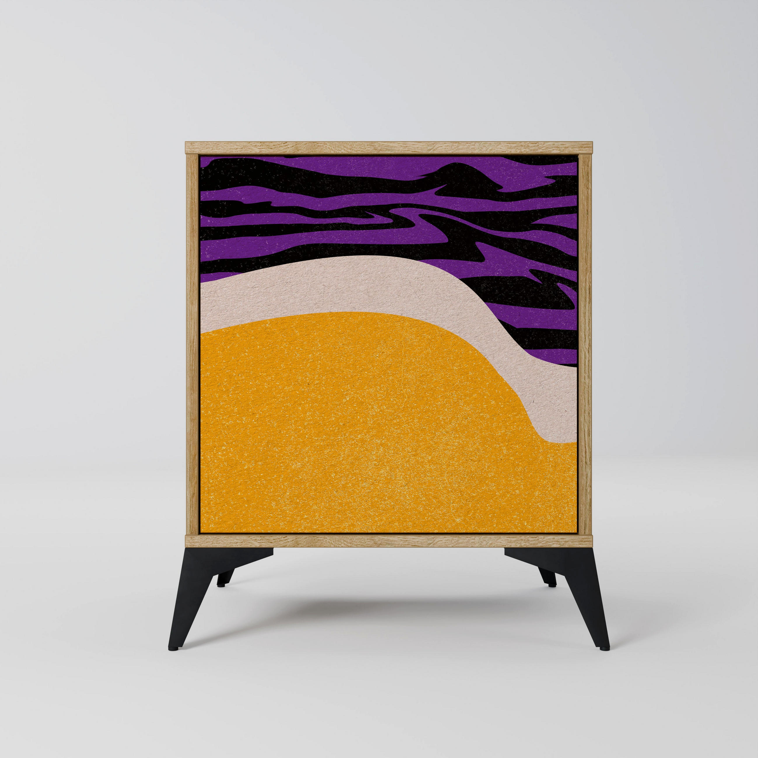 SIDEBOARD INDEPENDENT BORDER, Eichefarben, 57,5x42x70,5 cm, Schwarze Metall-Sternfüße - Eichefarben/Multicolor, Holzwerkstoff/Metall (57.5/70.5/42cm) - SpaceRebels