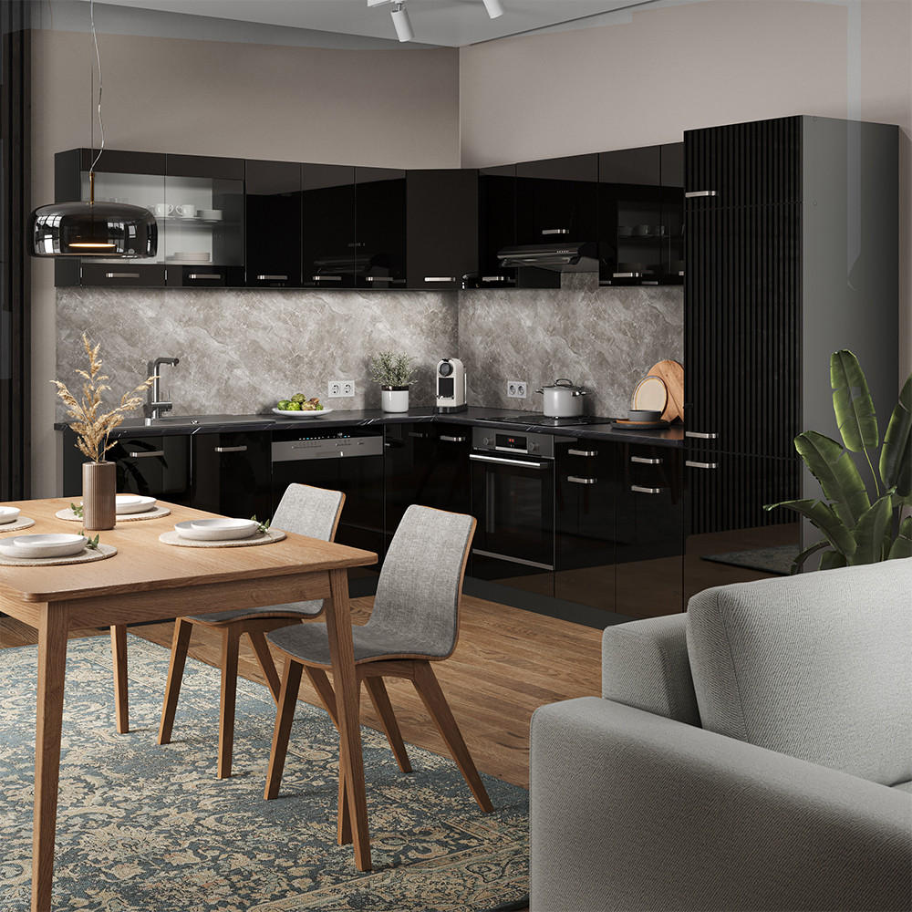 Thumbnail - Vicco Eck-Küchenschrank, Schwarz Hochglanz, Anthrazit, Holzwerkstoff, 2 Fächer, Rechteckig, 75.6x81.6x75.6 cm, Küchen, K...